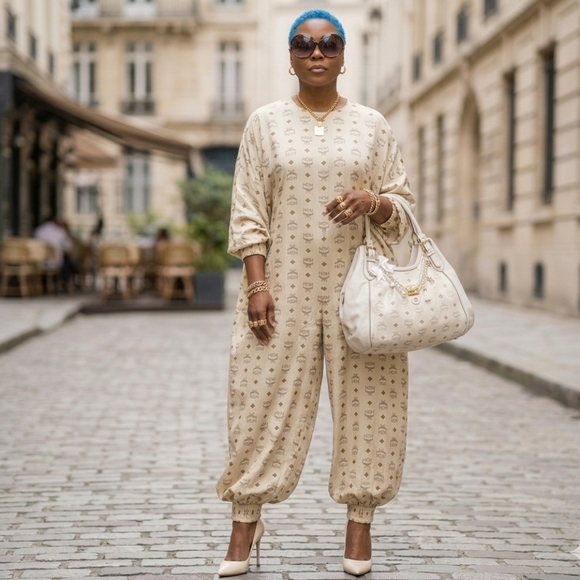 MCM Handbags - MCM White Shoulder Bag with Logo Pattern